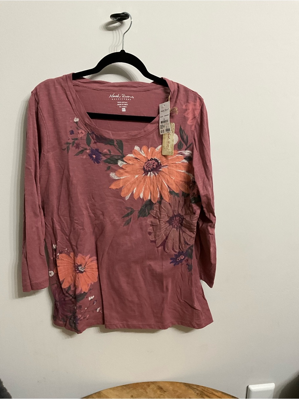 Niki Livas Mauve Floral Long-Sleeve Scoop Neck Top